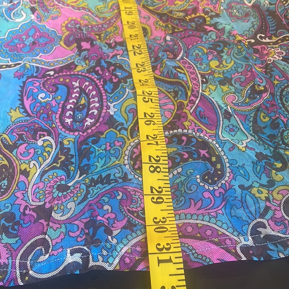 Sheer multi colored blue, hot pink,swim cover up,plunge V neck,tie in back,Small - Picture 7 of 9